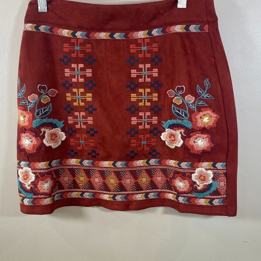 NWT THML Embroidered Faux Suede Mini Skirt